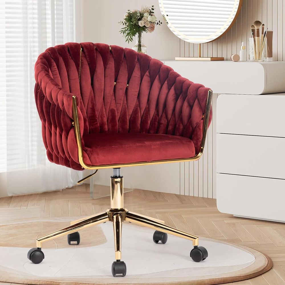 Home Office Or - 벨벳 사무실 의자, 바퀴가 달린 화장대