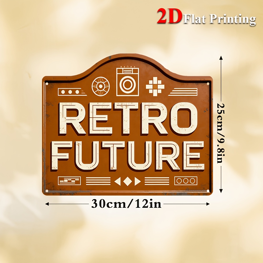 2D 플랫, 1개 빈티지 미래지향적 금속 벽 장식 -  - Home Office Icon 리뷰 및 가격