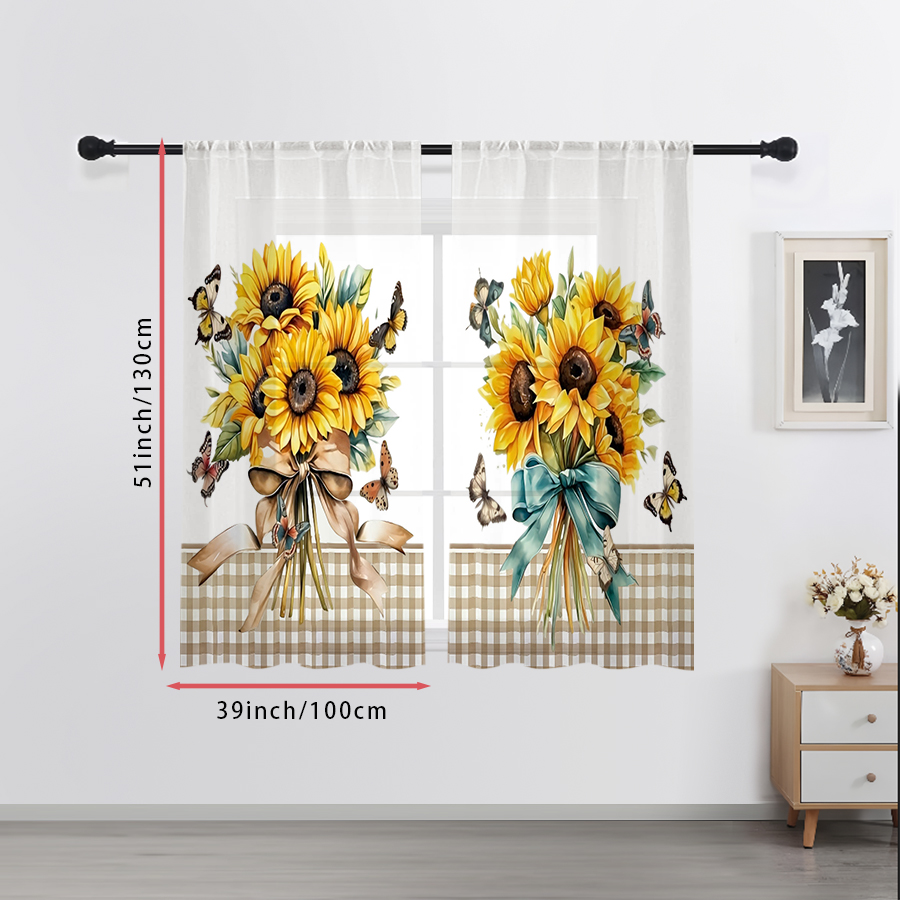 2PCS 디지털 프린트 시스루 커튼, 플래드 해바라기  - Home Office Rate 리뷰 및 가격