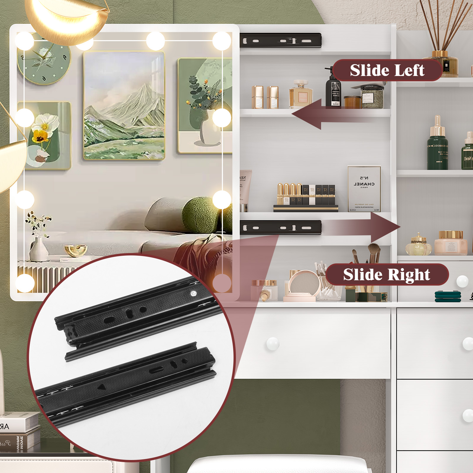 현대적인 화이트 침실 화장대 세트(LED 조명 거울 포 - Home Office Guest Room 리뷰 및 가격